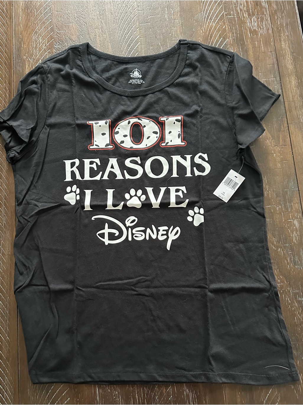 Nwt Disney 101 Dalmations '101 Reasons I Love Disney' Black Graphic Tee - Size L